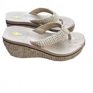 Volatile Jute-Look High Wedge Flip Flops | Size 8